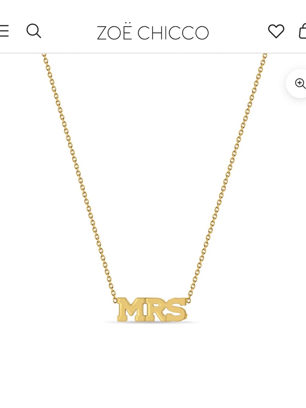 Zoe Chicco Yellow Gold 'MRS' Necklace without diamond